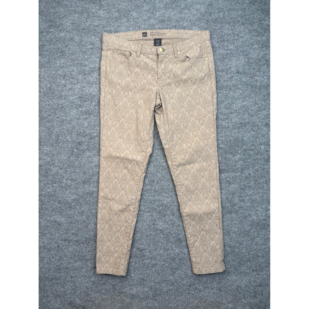Mossimo Womens 10 Ankle Skinny Jeans Tan‎ Damask Floral Print Premium Denim Zip